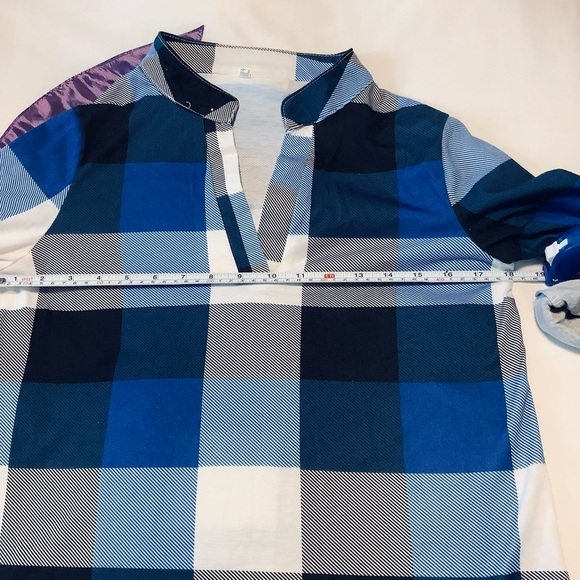 💜3/$30 Blue Plaid Shirt 3/4 Roll-up sleeves Small - Picture 5 of 8